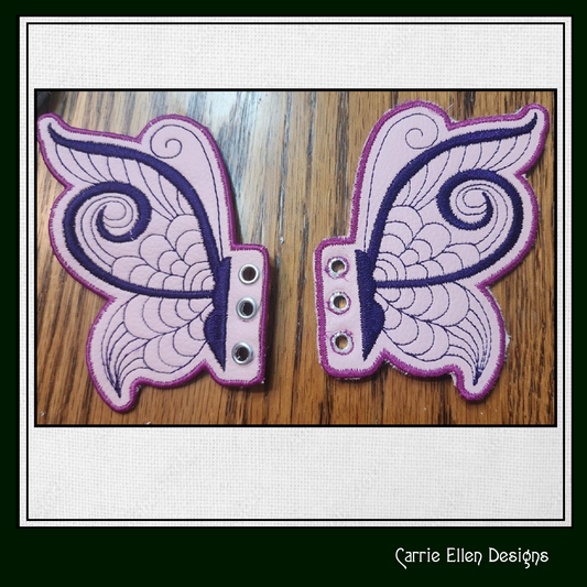 Butterfly ITH Shoe Wing Charms – In The Hoop Embroidery Design for Shoes and Boots – 4x4 & 5x7 Hoop Sizes (1257)