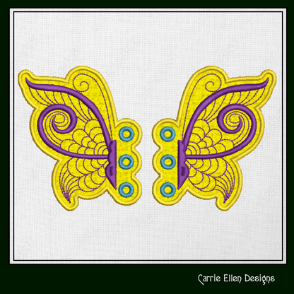 Butterfly ITH Shoe Wing Charms – In The Hoop Embroidery Design for Shoes and Boots – 4x4 & 5x7 Hoop Sizes (1257)
