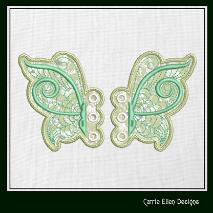 Butterfly ITH Shoe Wing Charms – In The Hoop Embroidery Design for Shoes and Boots – 4x4 & 5x7 Hoop Sizes (1257)