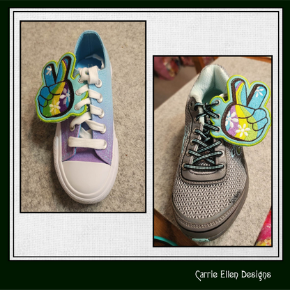 Peace Sign ITH Shoe Wings – Boho Hipster Wing Charms for Shoes and Boots – In The Hoop Embroidery Design (4x4 & 5x7 Hoop) (1263)