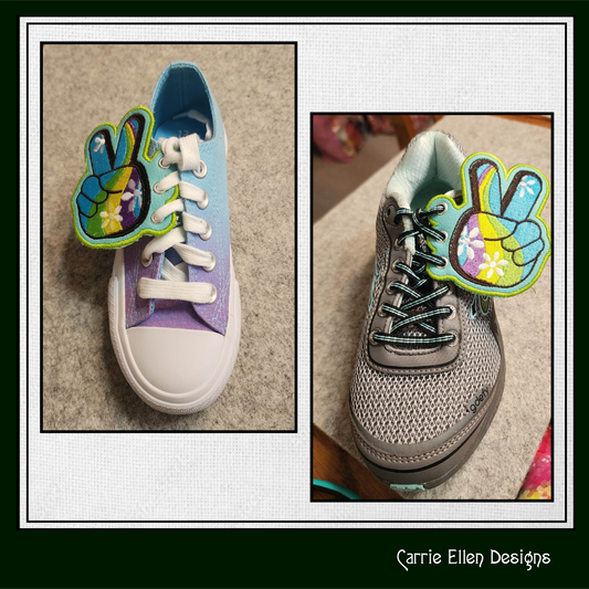 Peace Sign ITH Shoe Wings – Boho Hipster Wing Charms for Shoes and Boots – In The Hoop Embroidery Design (4x4 & 5x7 Hoop) (1263)
