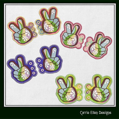 Peace Sign ITH Shoe Wings – Boho Hipster Wing Charms for Shoes and Boots – In The Hoop Embroidery Design (4x4 & 5x7 Hoop) (1263)