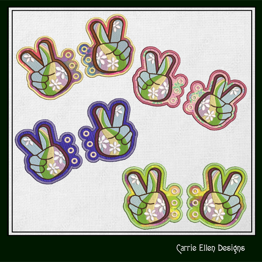 Peace Sign ITH Shoe Wings – Boho Hipster Wing Charms for Shoes and Boots – In The Hoop Embroidery Design (4x4 & 5x7 Hoop) (1263)