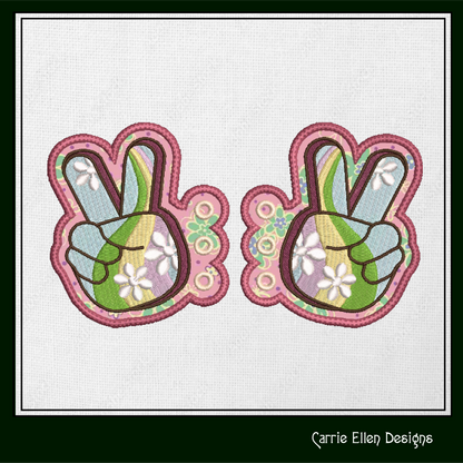 Peace Sign ITH Shoe Wings – Boho Hipster Wing Charms for Shoes and Boots – In The Hoop Embroidery Design (4x4 & 5x7 Hoop) (1263)