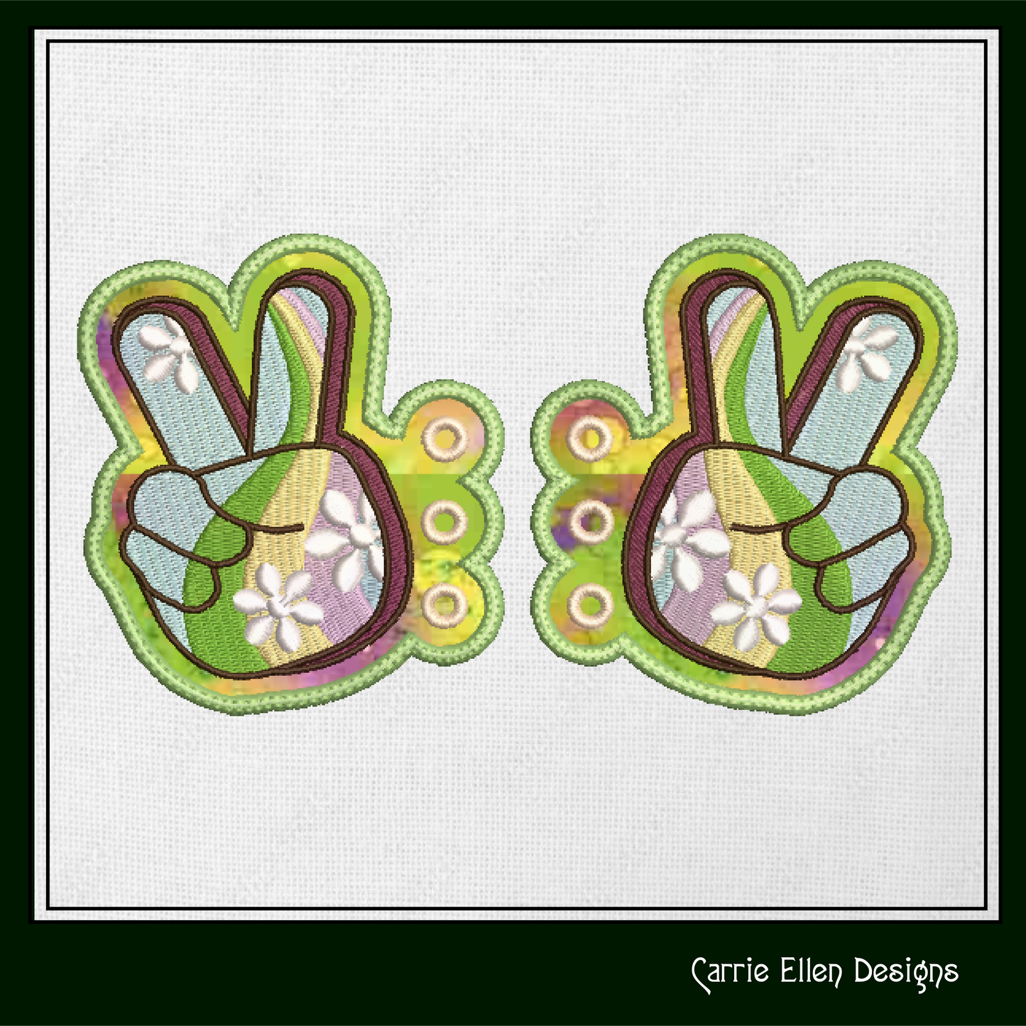 Peace Sign ITH Shoe Wings – Boho Hipster Wing Charms for Shoes and Boots – In The Hoop Embroidery Design (4x4 & 5x7 Hoop) (1263)