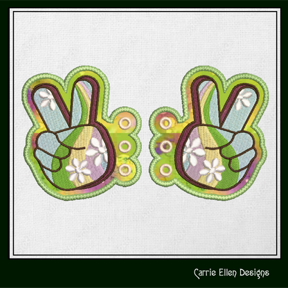 Peace Sign ITH Shoe Wings – Boho Hipster Wing Charms for Shoes and Boots – In The Hoop Embroidery Design (4x4 & 5x7 Hoop) (1263)
