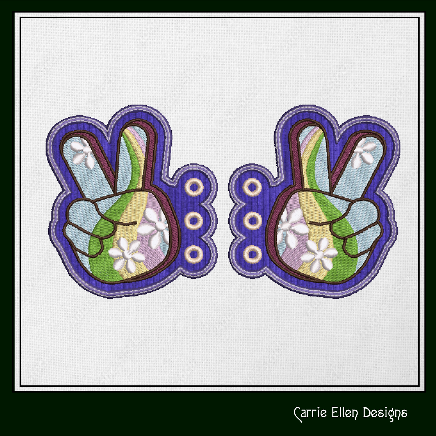 Peace Sign ITH Shoe Wings – Boho Hipster Wing Charms for Shoes and Boots – In The Hoop Embroidery Design (4x4 & 5x7 Hoop) (1263)