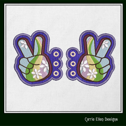 Peace Sign ITH Shoe Wings – Boho Hipster Wing Charms for Shoes and Boots – In The Hoop Embroidery Design (4x4 & 5x7 Hoop) (1263)
