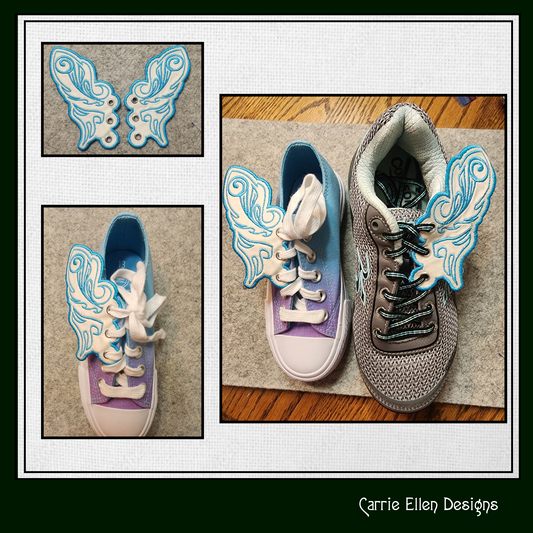 Fairy Wing Butterfly ITH Shoe Wing Charms – In The Hoop Embroidery Design for Shoes and Boots – 4x4 & 5x7 Hoop Sizes (1259)