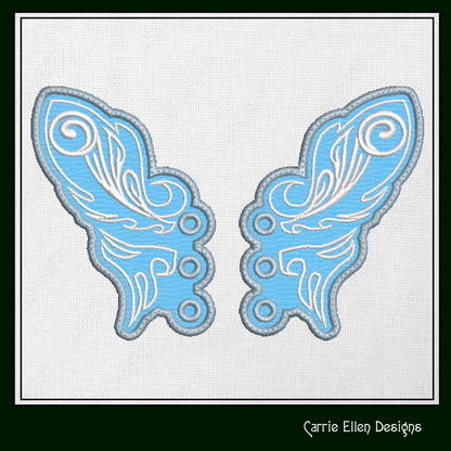 Fairy Wing Butterfly ITH Shoe Wing Charms – In The Hoop Embroidery Design for Shoes and Boots – 4x4 & 5x7 Hoop Sizes (1259)