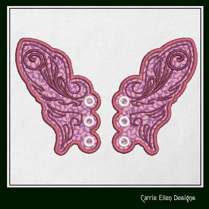 Fairy Wing Butterfly ITH Shoe Wing Charms – In The Hoop Embroidery Design for Shoes and Boots – 4x4 & 5x7 Hoop Sizes (1259)