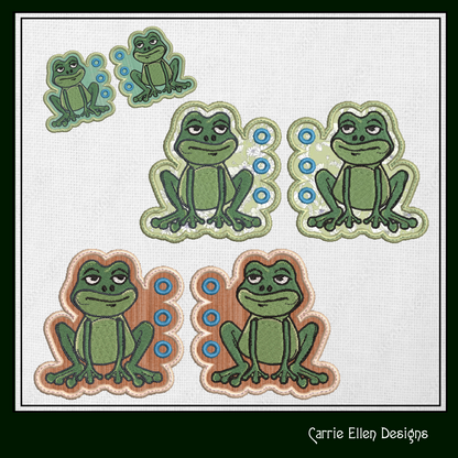 Frog ITH Shoe Wing Charms – Sitting Frog Wings for Shoes and Boots – In The Hoop Machine Embroidery Design (4x4 & 5x7 Hoop) (1277)