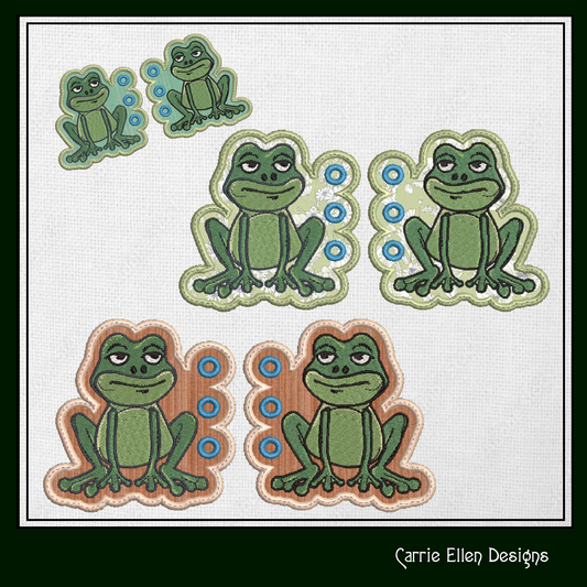 Frog ITH Shoe Wing Charms – Sitting Frog Wings for Shoes and Boots – In The Hoop Machine Embroidery Design (4x4 & 5x7 Hoop) (1277)