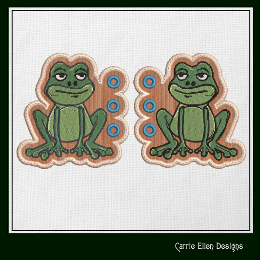 Frog ITH Shoe Wing Charms – Sitting Frog Wings for Shoes and Boots – In The Hoop Machine Embroidery Design (4x4 & 5x7 Hoop) (1277)
