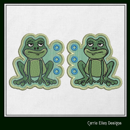 Frog ITH Shoe Wing Charms – Sitting Frog Wings for Shoes and Boots – In The Hoop Machine Embroidery Design (4x4 & 5x7 Hoop) (1277)