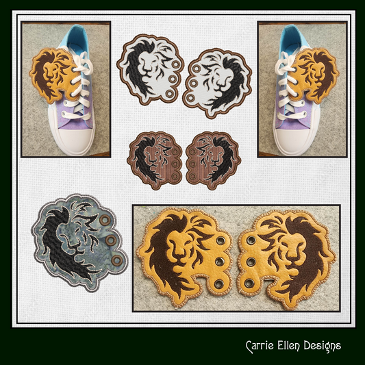 Lion ITH Shoelace Charms – In The Hoop Lion Head Wing Charms for Shoes and Boots – Machine Embroidery Design (4x4 & 5x7 Hoops) (1276)