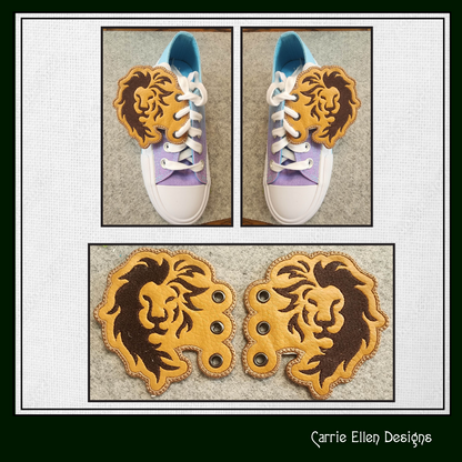 Lion ITH Shoelace Charms – In The Hoop Lion Head Wing Charms for Shoes and Boots – Machine Embroidery Design (4x4 & 5x7 Hoops) (1276)