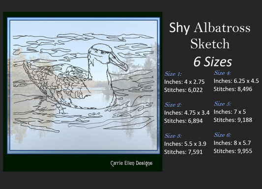 Shy Albatross Sketch Machine Embroidery Design – Bird Drawing, Duck in Water, 6 Sizes (1708)