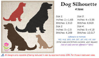 Sitting Dog Silhouette Machine Embroidery Design | Pet Animal Embroidery Design | 4 Sizes (0579)