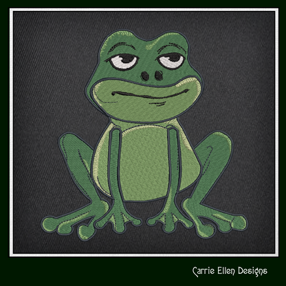 Sitting Frog Machine Embroidery Design – Cute Cartoon Frog Pattern – 6 Sizes (1584)