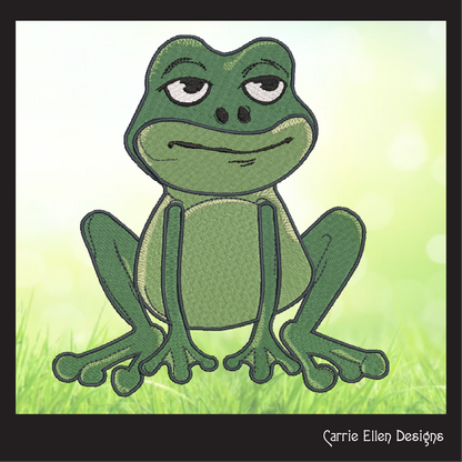 Sitting Frog Machine Embroidery Design – Cute Cartoon Frog Pattern – 6 Sizes (1584)