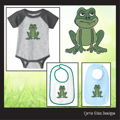Sitting Frog Machine Embroidery Design – Cute Cartoon Frog Pattern – 6 Sizes (1584)