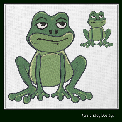 Sitting Frog Machine Embroidery Design – Cute Cartoon Frog Pattern – 6 Sizes (1584)