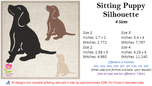 Sitting Puppy Silhouette Machine Embroidery Design | Dog Embroidery Pattern | Cute Animal Embroidery Design | 4 Sizes (0575)