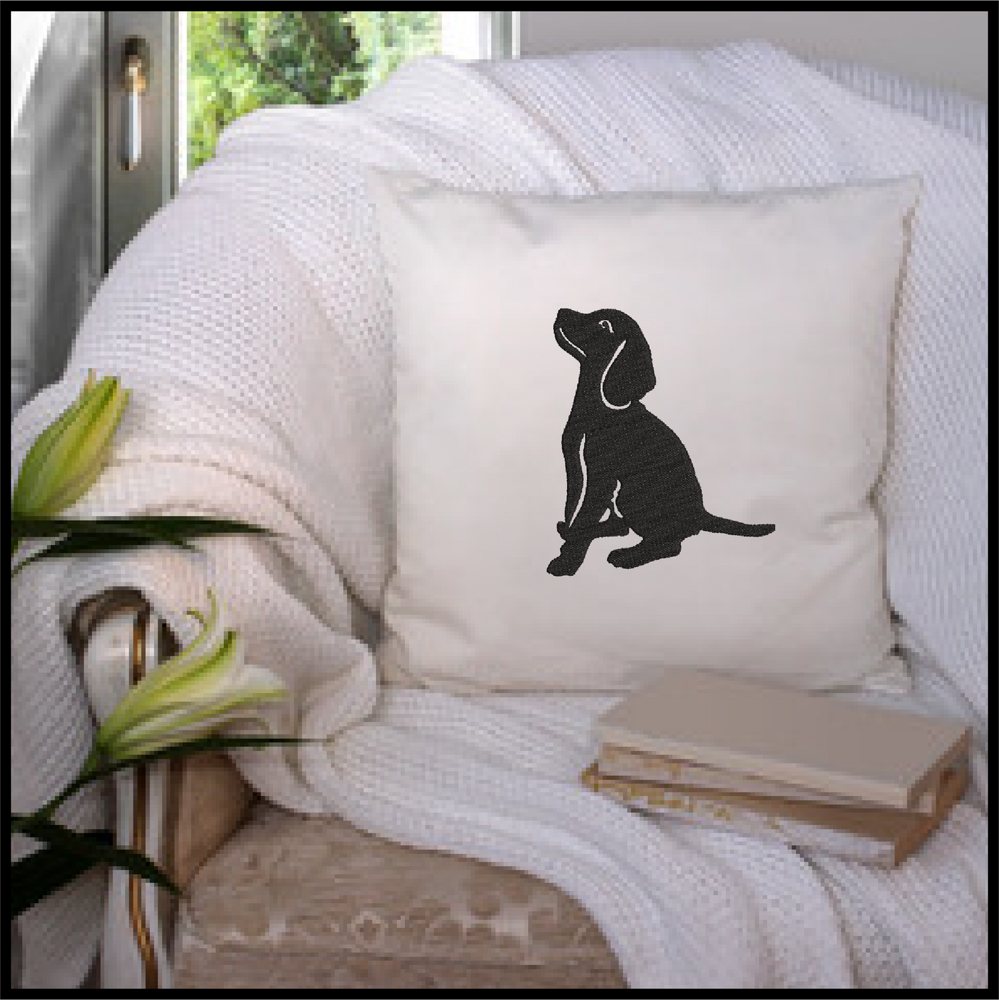 Sitting Puppy Silhouette Machine Embroidery Design | Dog Embroidery Pattern | Cute Animal Embroidery Design | 4 Sizes (0575)