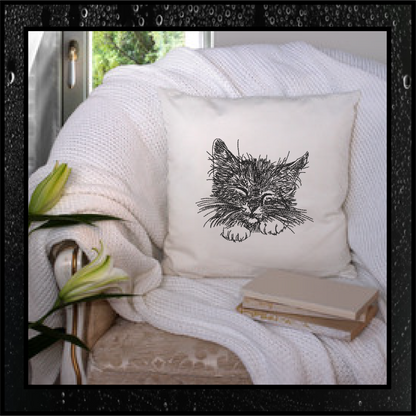 Sleepy Kitten Machine Embroidery Design | Kitten Face Sketch | Pet Cat Embroidery | Cute Animal Design | 6 Sizes (0320)