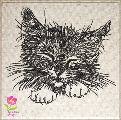Sleepy Kitten Machine Embroidery Design | Kitten Face Sketch | Pet Cat Embroidery | Cute Animal Design | 6 Sizes (0320)