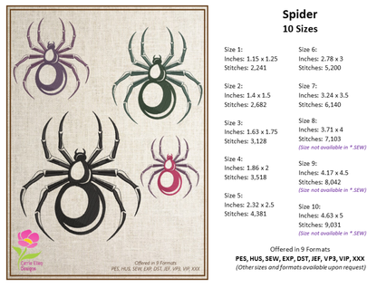 Spider Machine Embroidery Design | Halloween Bug Embroidery | Instant Download | 10 Sizes (0722)