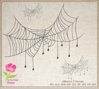 Spider Web Machine Embroidery Design – Line Art Halloween Web Embroidery, 8 Sizes (2407)