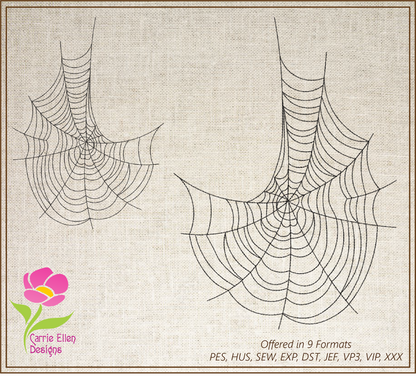 Spider Web Machine Embroidery Design – Line Art Halloween Web Embroidery, 8 Sizes (2403)