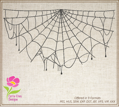 Spider Web Machine Embroidery Design – Line Art Halloween Web Embroidery, 8 Sizes (2404)