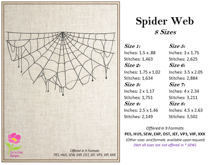 Spider Web Machine Embroidery Design – Line Art Halloween Web Embroidery, 8 Sizes (2404)