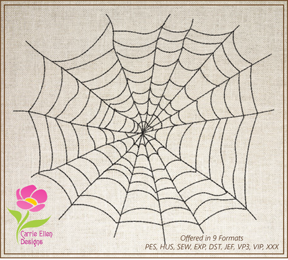 Spider Web Machine Embroidery Design – Line Art Halloween Web Embroidery, 8 Sizes (2405)