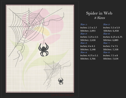 Spider in Web Machine Embroidery Design Bundle | Halloween Spiderweb Embroidery | 4 Designs, 8 Sizes each design (0723)