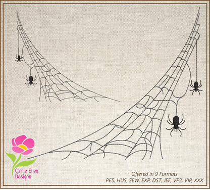 Spider in Web Machine Embroidery Design | Halloween Spider and Spiderweb Design | Black Spider Embroidery | 8 Sizes (0868)