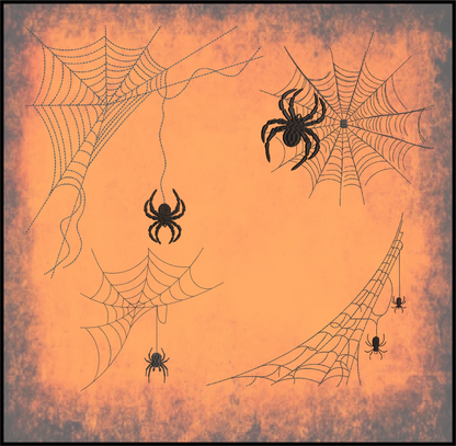Spider in Web Machine Embroidery Design Bundle | Halloween Spiderweb Embroidery | 4 Designs, 8 Sizes each design (0723)