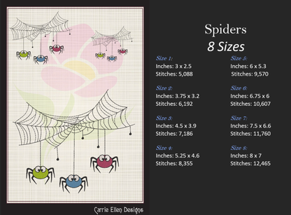 Colorful Spider Machine Embroidery Design | Spider Web | Cute Halloween Spider Embroidery | 8 Sizes (0719)