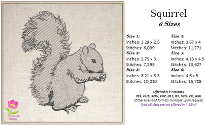 Squirrel Machine Embroidery Design | Woodland Wildlife Animal Sketch, 6 Sizes (0417)