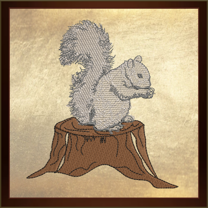 Squirrel Machine Embroidery Design | Squirrel on Tree Stump Embroidery | Woodland Animal Embroidery Pattern | Nature Embroidery File (0467)