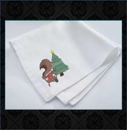Squirrel Running with Christmas Tree Embroidery Design – Festive Cartoon Animal Stitch Pattern, 6 Sizes (0262)