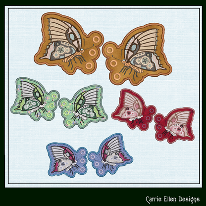 Clockwork Butterfly Machine Embroidery Design – Steampunk ITH Butterfly Shoe Wing Charms – 4x4 & 5x7 Hoop (2094)