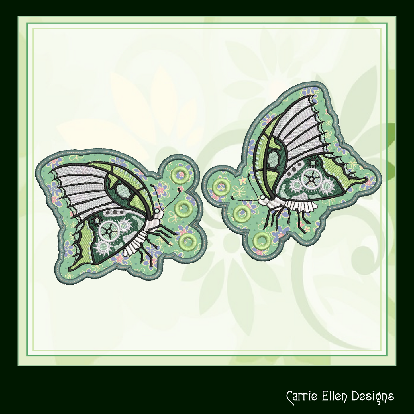Clockwork Butterfly Machine Embroidery Design – Steampunk ITH Butterfly Shoe Wing Charms – 4x4 & 5x7 Hoop (2094)