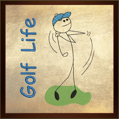 Golf Embroidery Design – Male Golfer Stick Figure – Golf Player Machine Embroidery – Golf Life Design – 6 Sizes (0196)