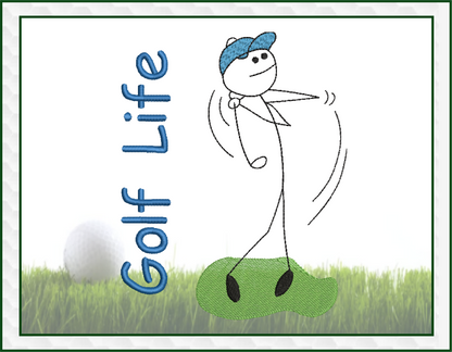 Golf Embroidery Design – Male Golfer Stick Figure – Golf Player Machine Embroidery – Golf Life Design – 6 Sizes (0196)