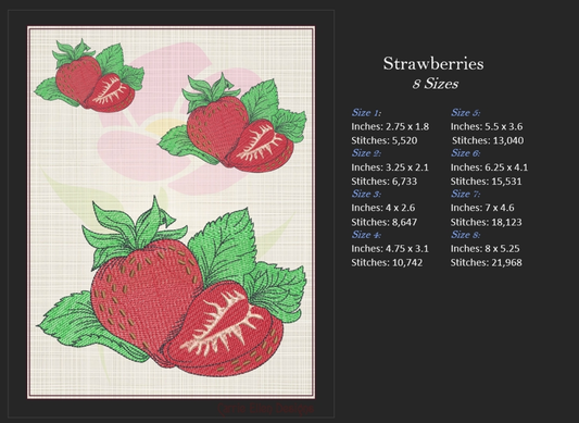 Strawberries Machine Embroidery Design | Summer Fruit Artistic Sketch | Fruit and Vegetables Embroidery | 8 Sizes (0935)