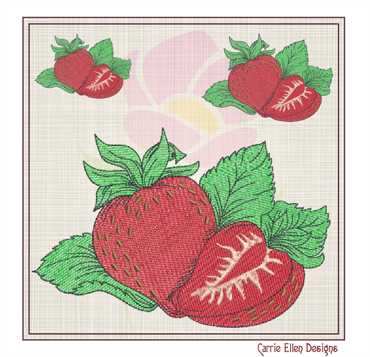 Strawberries Machine Embroidery Design | Summer Fruit Artistic Sketch | Fruit and Vegetables Embroidery | 8 Sizes (0935)